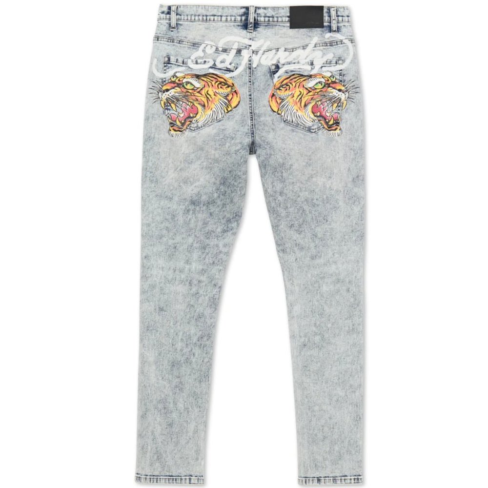 Ed Hardy Screaming Tiger Slim Skinny Men's Distressed Taper Jeans